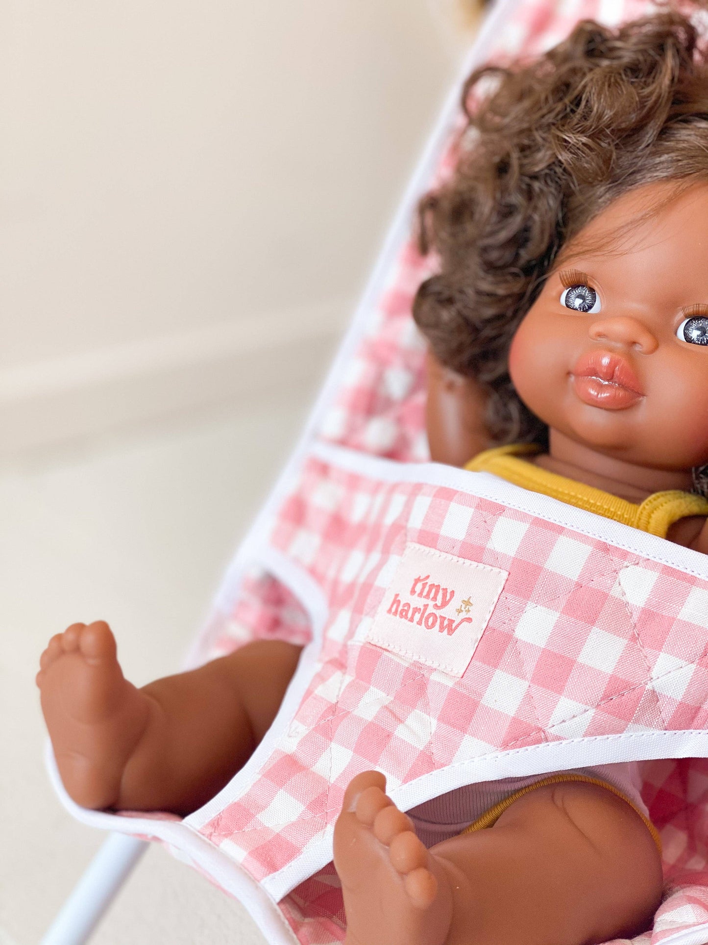 Folding Doll's Stroller - Pink Gingham Cover