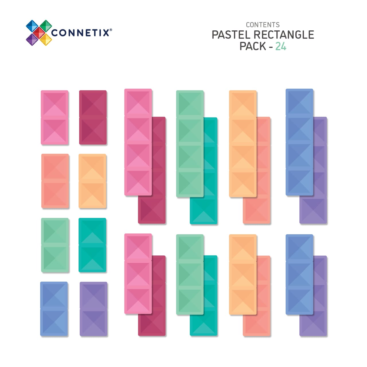 24 Piece Pastel Rectangle Pack - Connetix Tiles