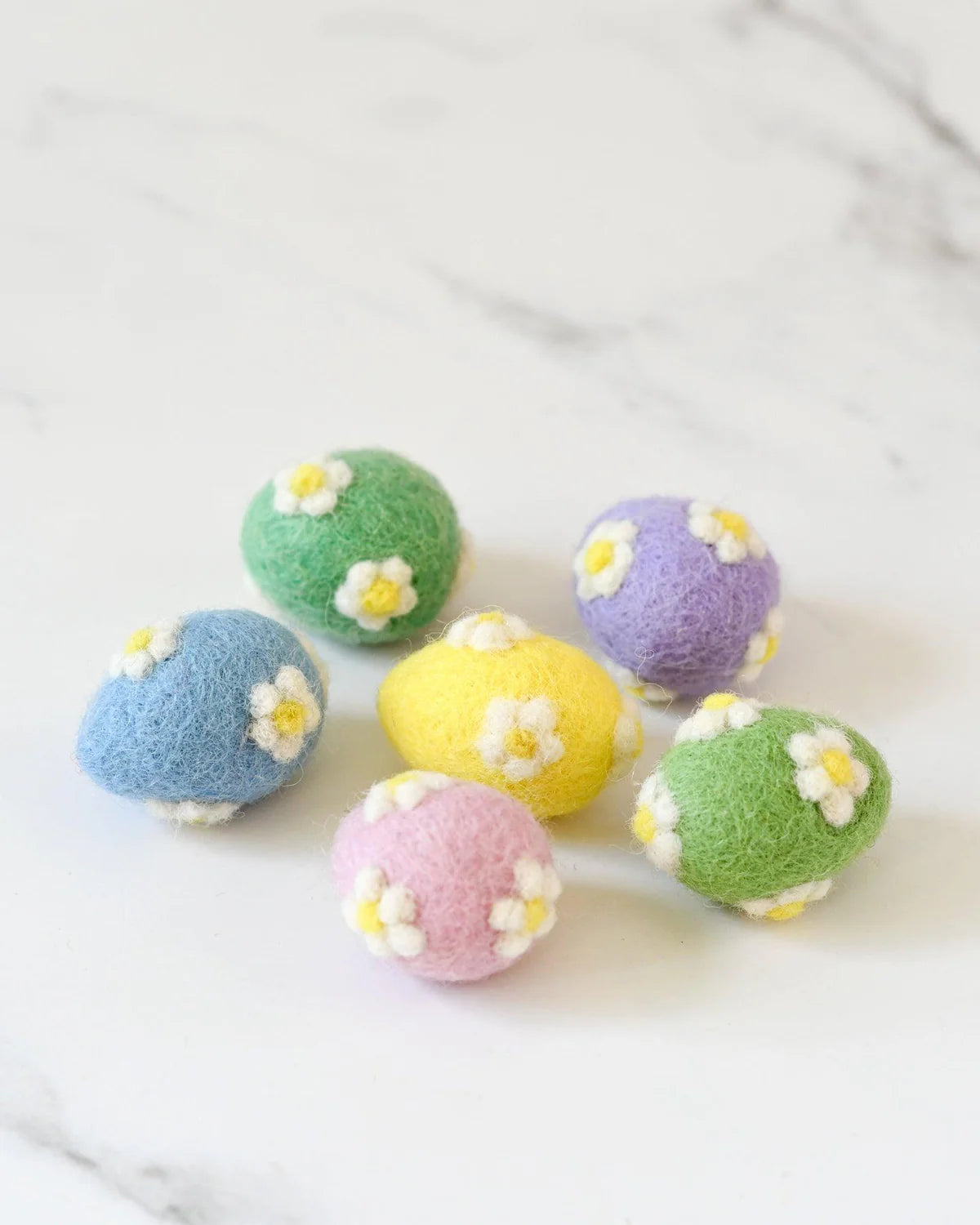 Felt Pastel Eggs with Flowers (Set of 6)