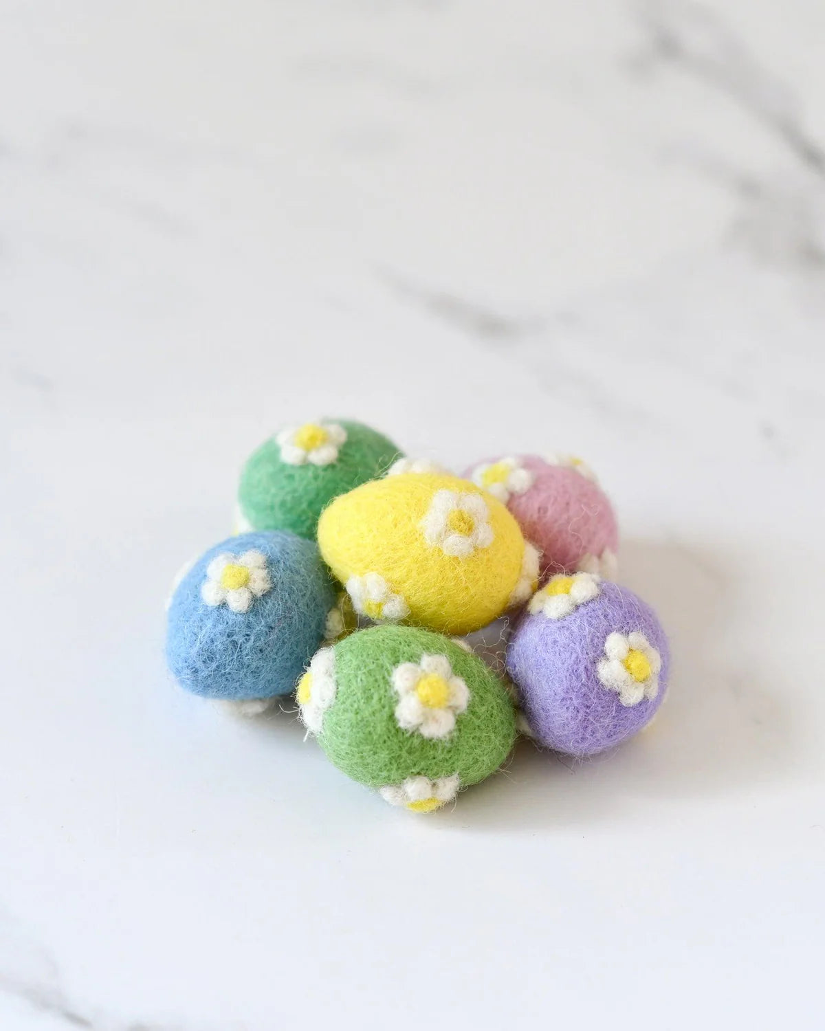 Felt Pastel Eggs with Flowers (Set of 6)