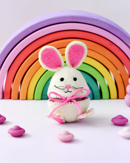 Felt Egg Cover - Hopping Bunny with Pink Ears