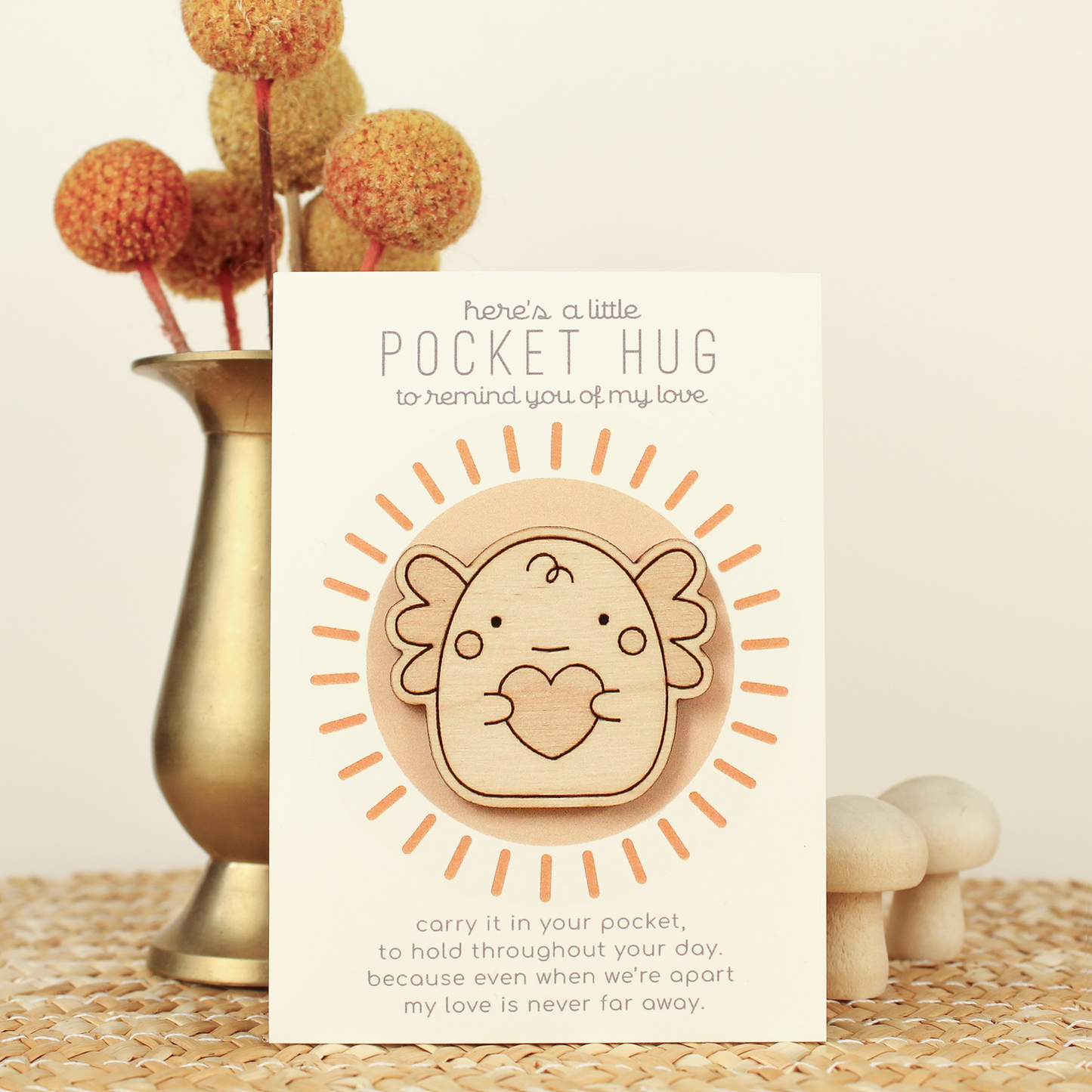 Wooden Pocket Hug - Axolotl | Thinking of You Gift