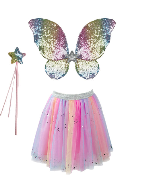 Rainbow Sequins Skirt with Wings & Wand - Size 4-6