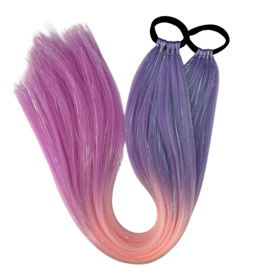 Ponytail Set - Pink Posy, Straight 60cm