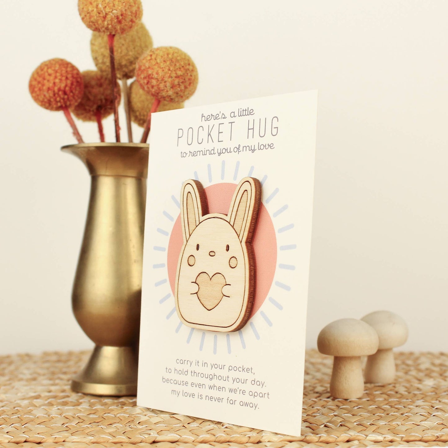 Wooden Pocket Hug - Rabbit | Thinking of You Gift