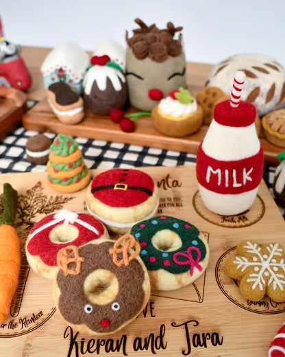 Felt Christmas Donut - Green Holly Wreath Icing