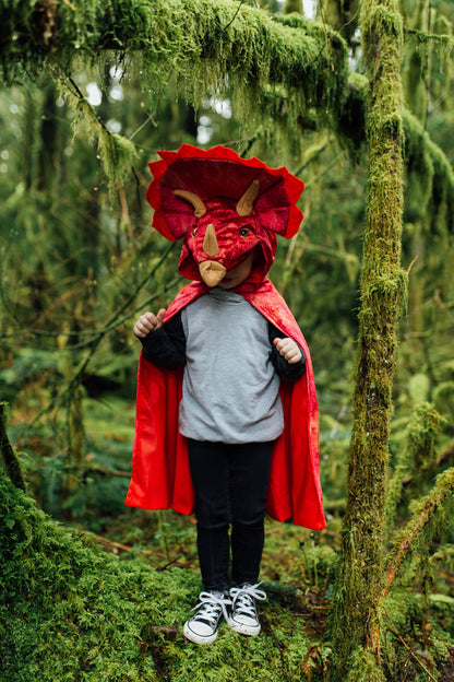 Red Triceratops Hooded Cape - Size 4-5 flexible