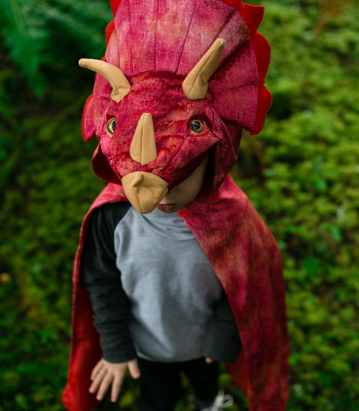 Red Triceratops Hooded Cape - Size 4-5 flexible