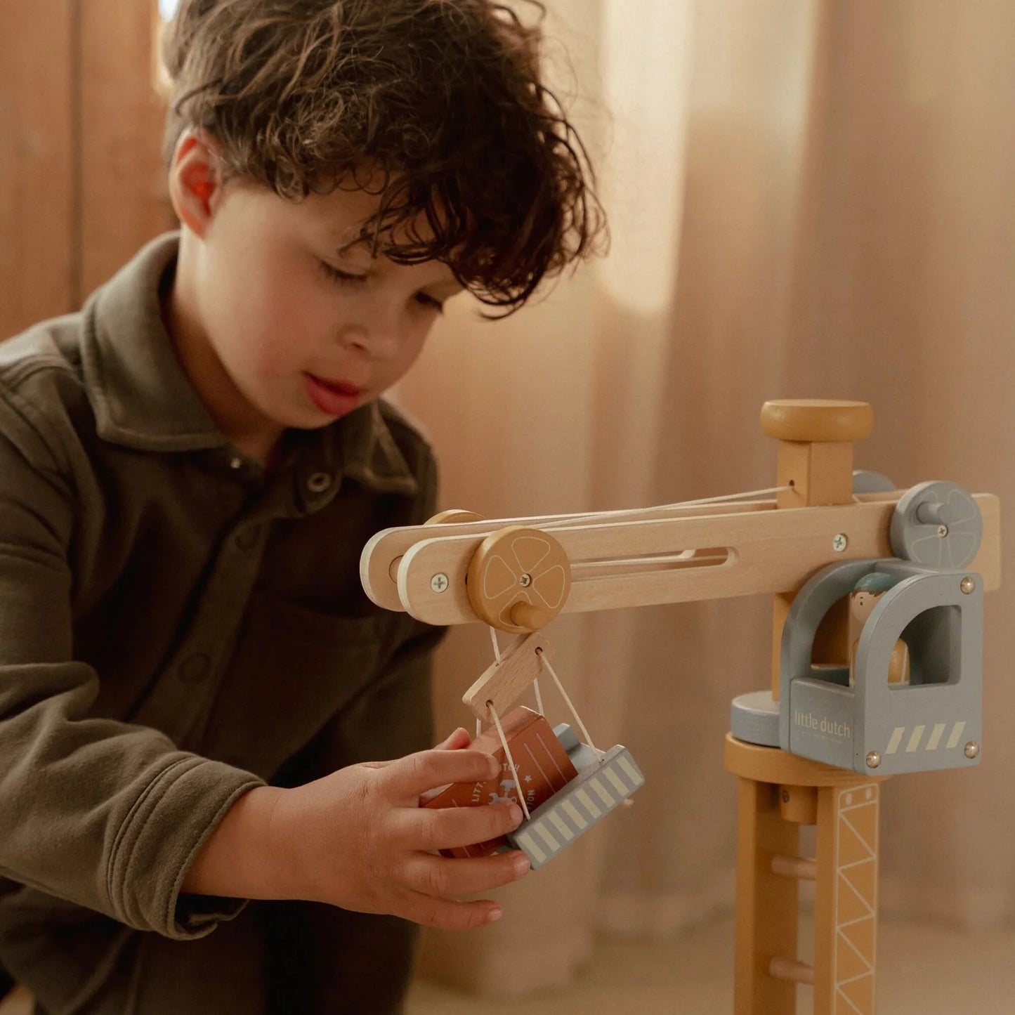 Little Dutch- Wooden Crane and Train Track Set
