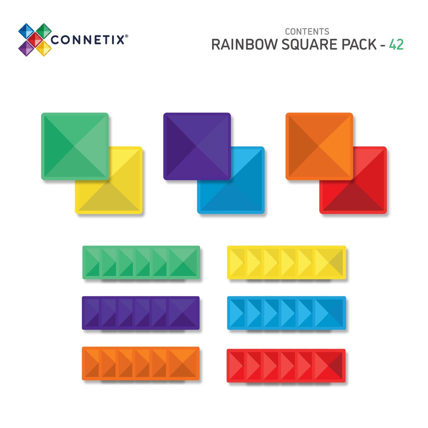 42 Piece Rainbow Square Pack - Connetix Tiles
