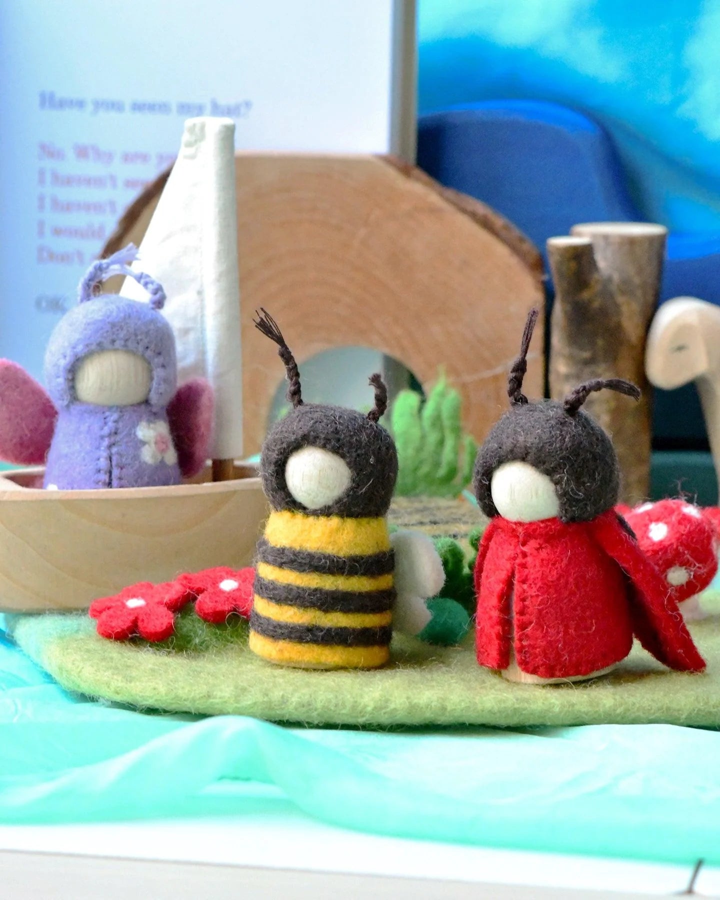 Bugs Peg Doll Set - Bee, Ladybug and Butterfly