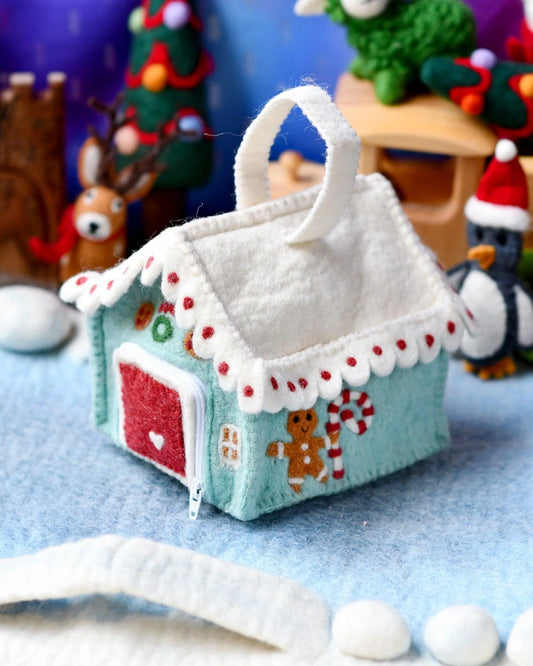Felt Gingerbread House - Blue and Pink
