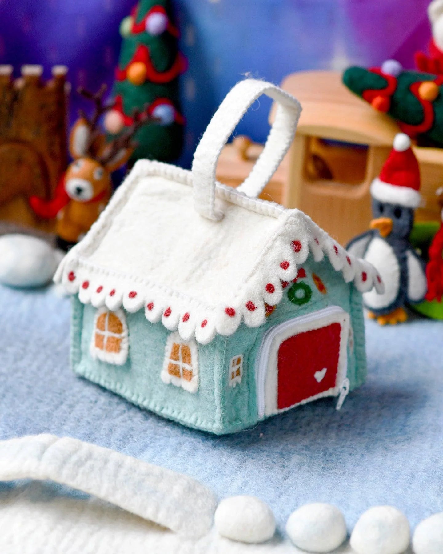 Felt Gingerbread House - Blue and Pink