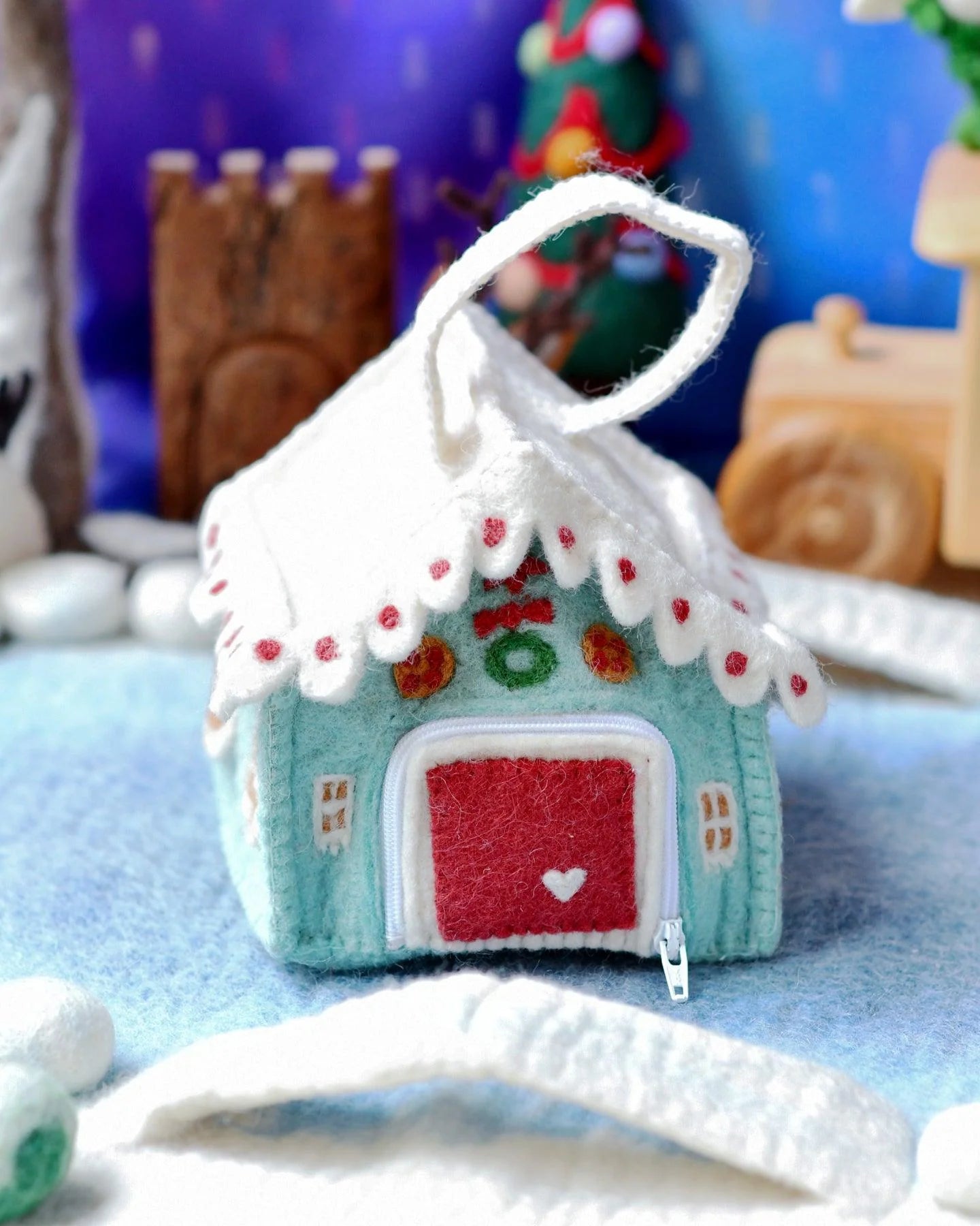 Felt Gingerbread House - Blue and Pink