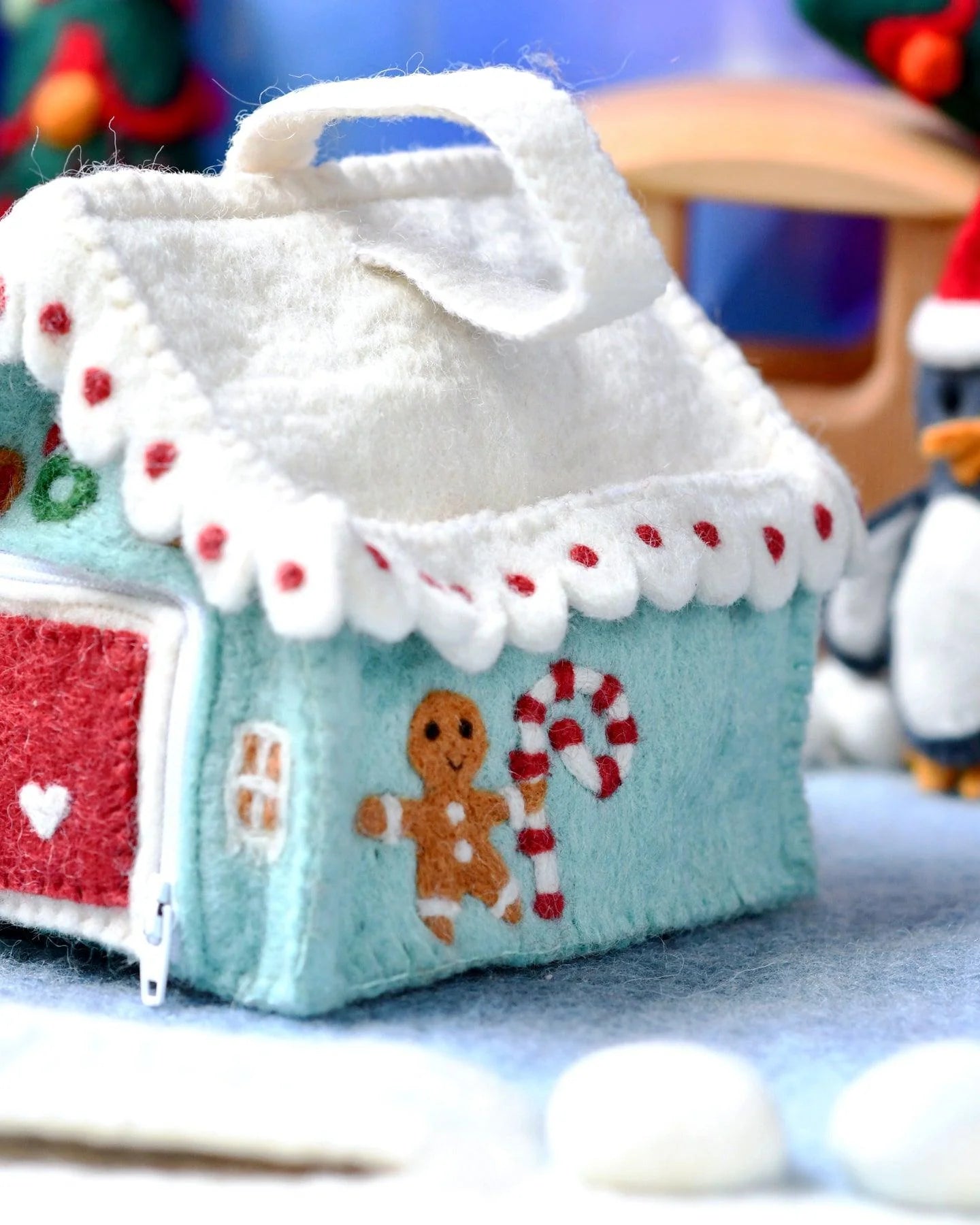 Felt Gingerbread House - Blue and Pink