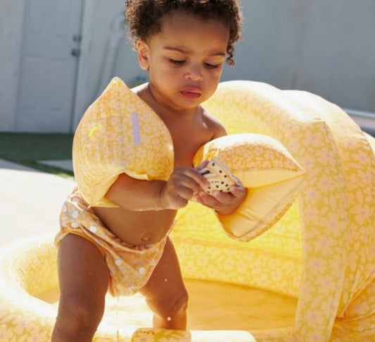 Inflatable Children’s Pool with Canopy - Florish Yellow - 100cm-77cm