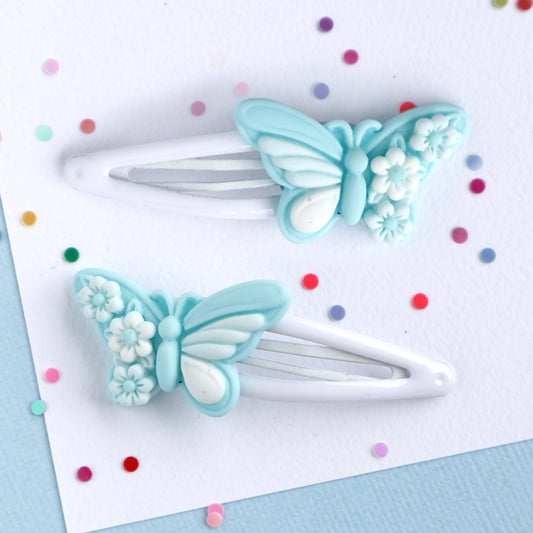 Mint Blue Butterfly Hair Clips