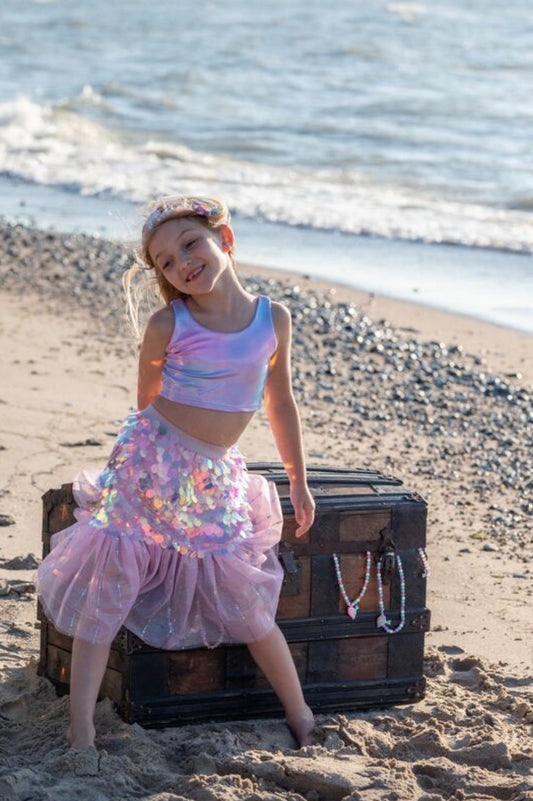 Bling Bling Mermaid Skirt & Hairclip Set Pink Size 4-6
