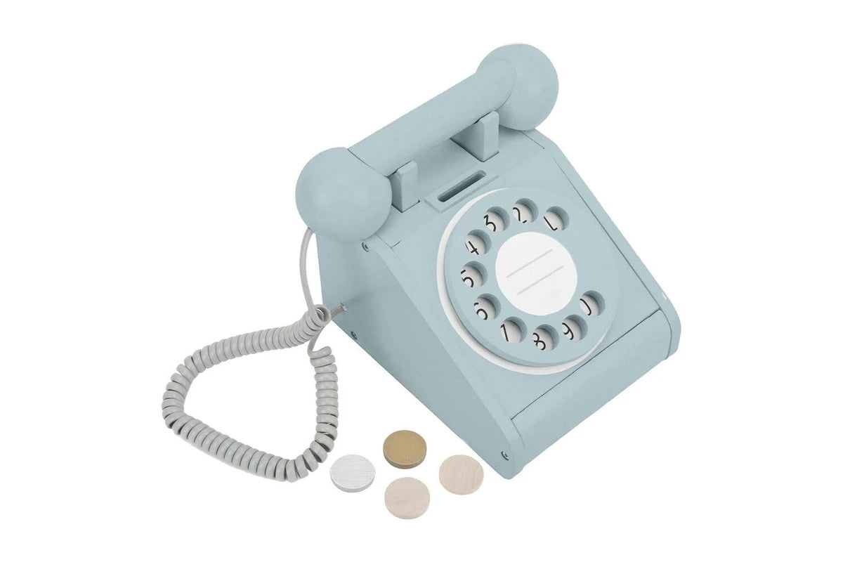 Wooden Rotary Telephone - Aqua Green