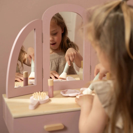 Large Wooden Dressing Table with Mirror