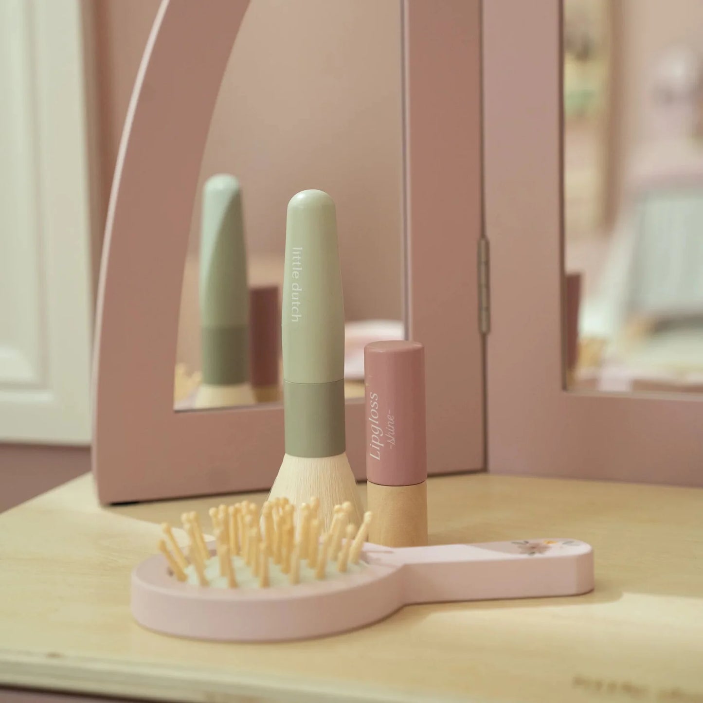 Large Wooden Dressing Table with Mirror