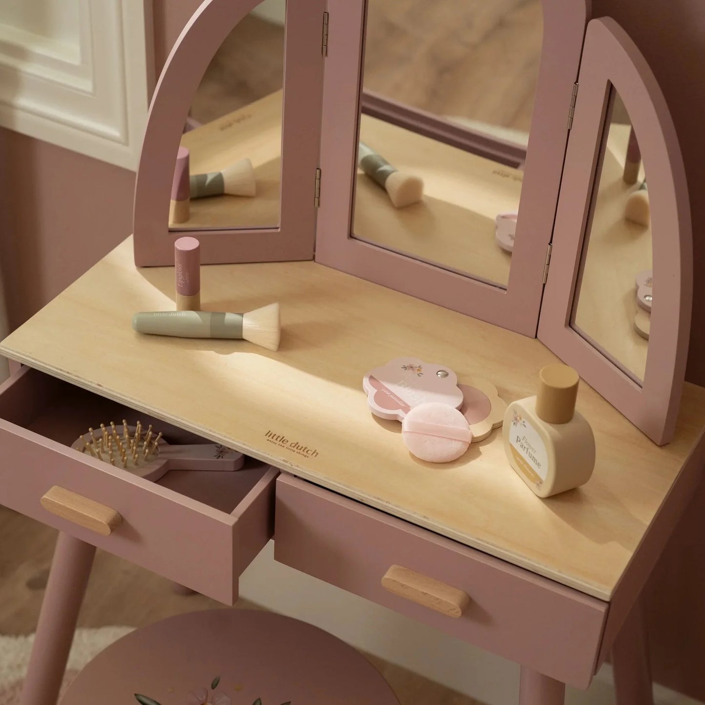 Large Wooden Dressing Table with Mirror