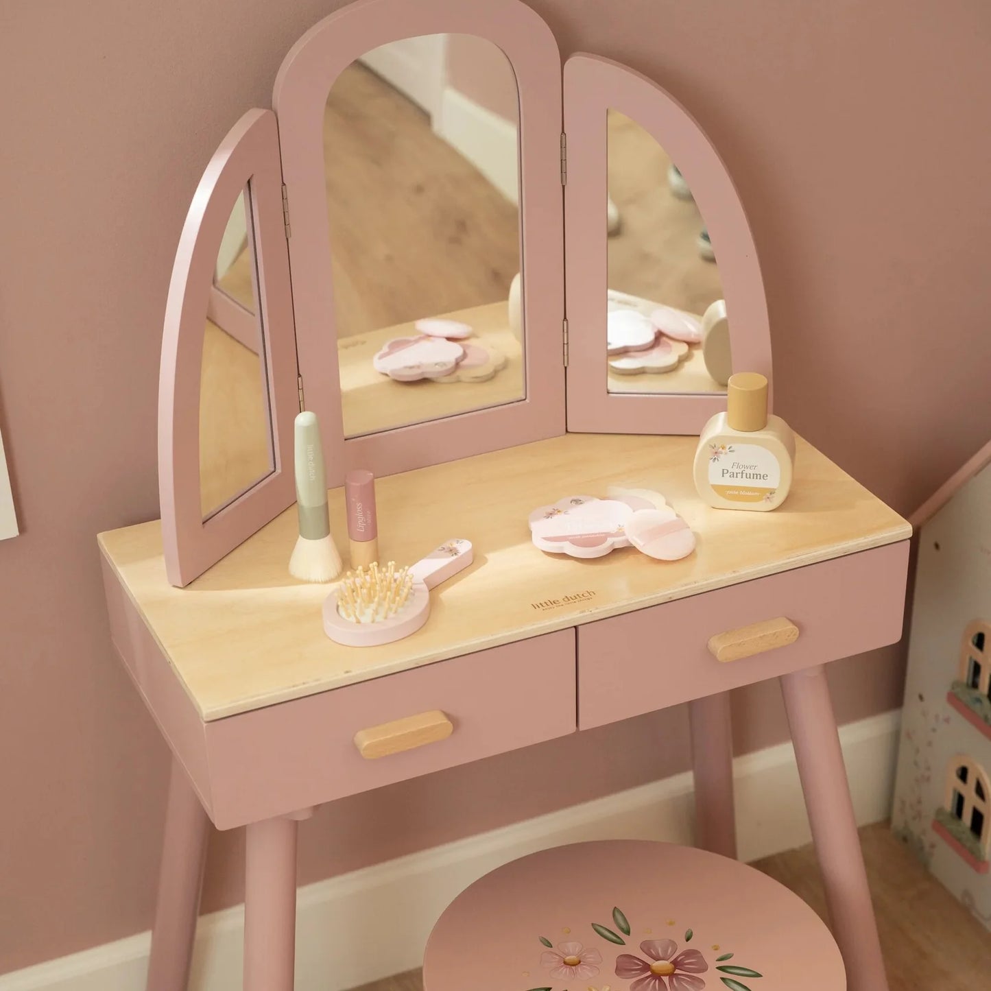 Large Wooden Dressing Table with Mirror