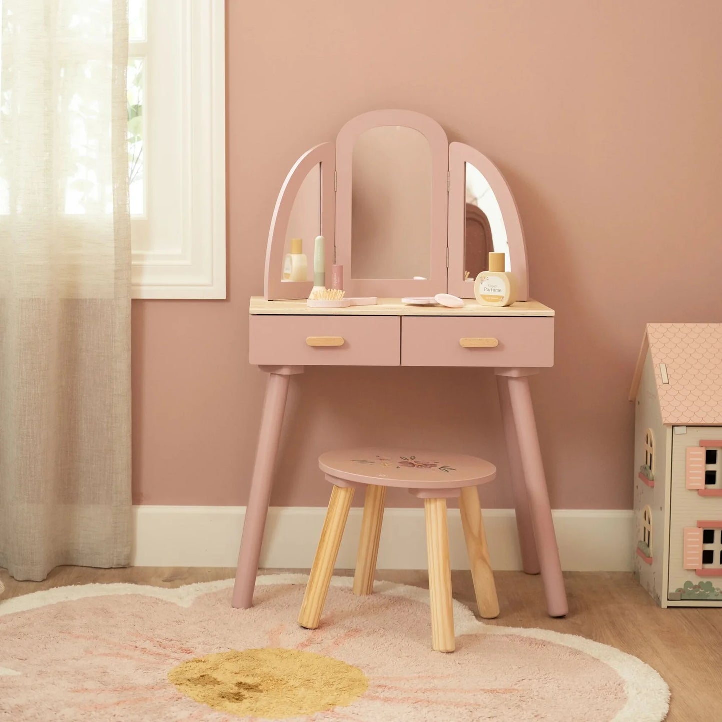 Large Wooden Dressing Table with Mirror