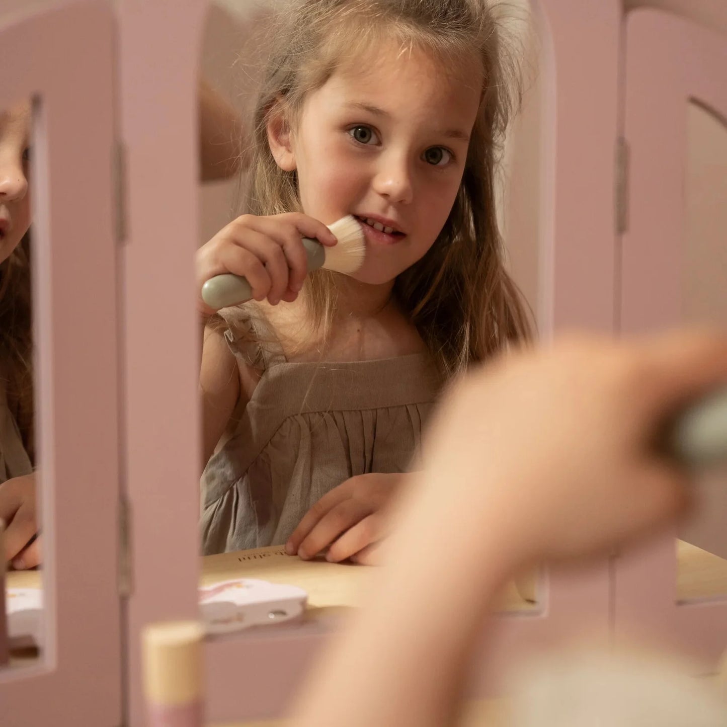 Large Wooden Dressing Table with Mirror