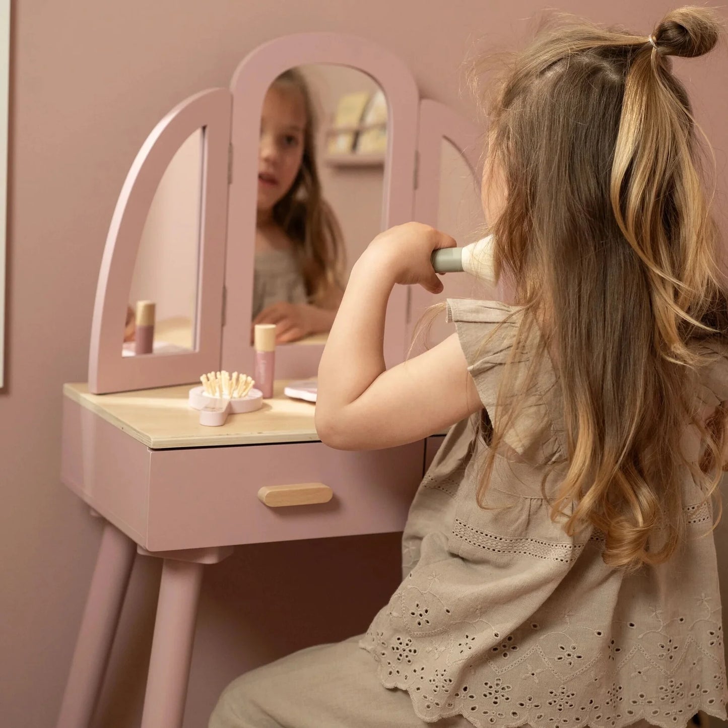 Large Wooden Dressing Table with Mirror