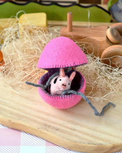Felt Surprise Egg with Spotted Piglet Inside