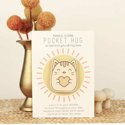 Wooden Pocket Hug - Cat | Thinking of You Gift