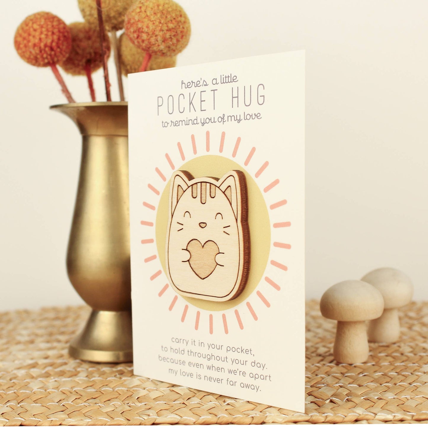 Wooden Pocket Hug - Cat | Thinking of You Gift