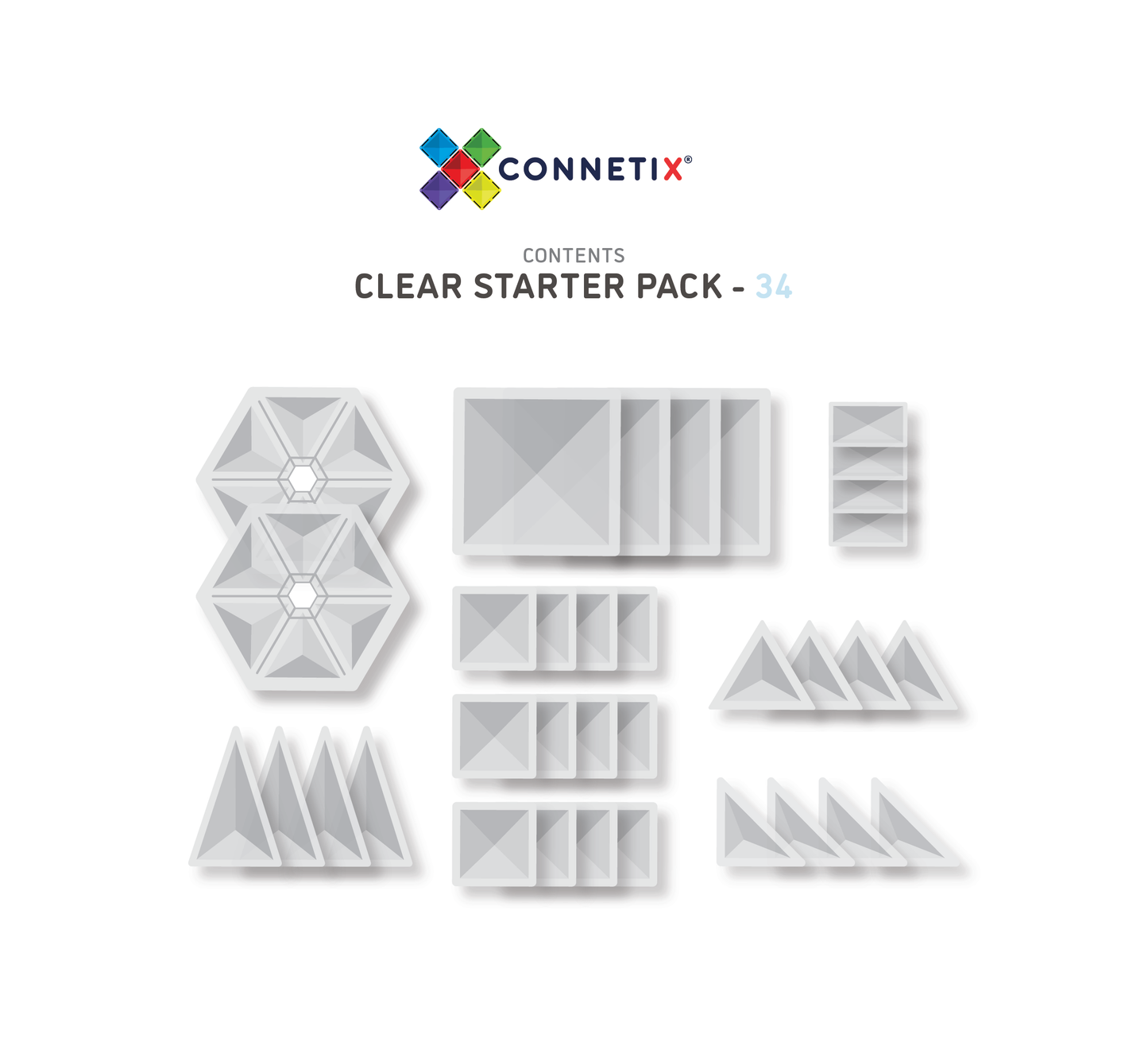 34 Piece Clear Starter Pack - Connetix Tiles
