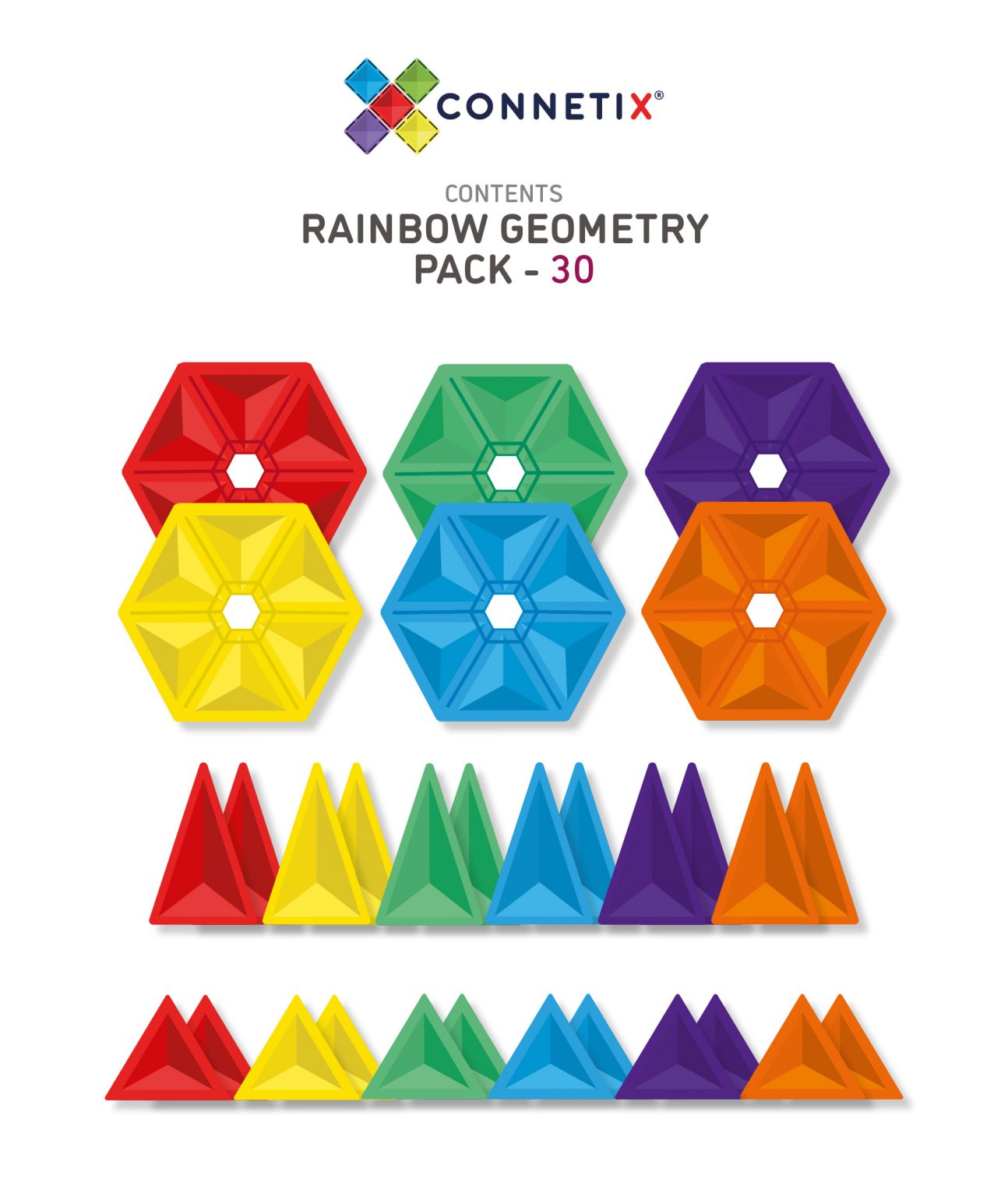 30 Piece Rainbow Geometry Pack - Connetix Tiles