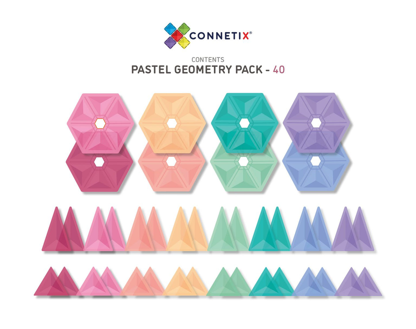 40 Piece Pastel Geometry Pack - Connetix Tiles