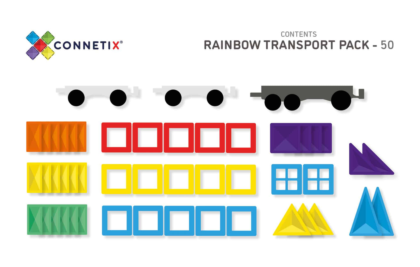 50 Piece Rainbow Transport Pack - Connetix Tiles