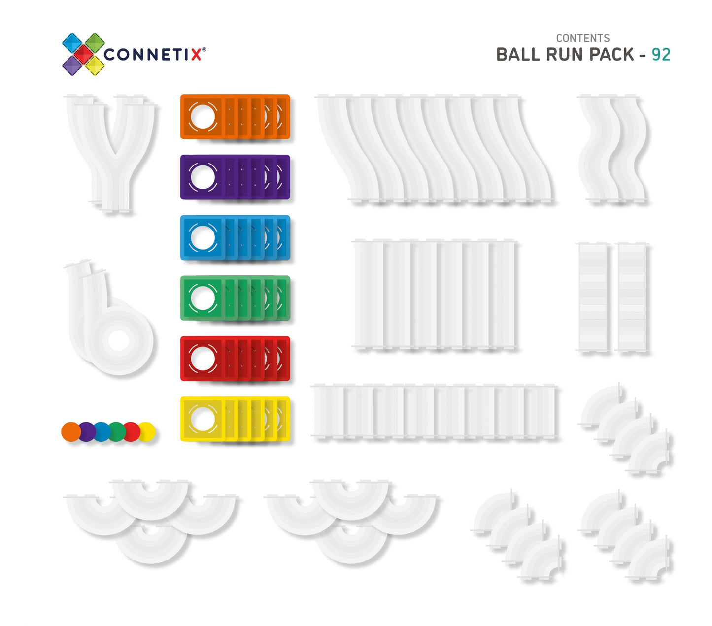 92 Piece Ball Rainbow Run Pack - Connetix Tiles