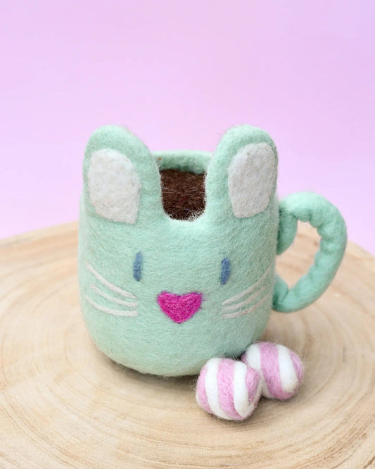 Felt Bunny Hot Chocolate Mug with Marshmallows - Mint Green
