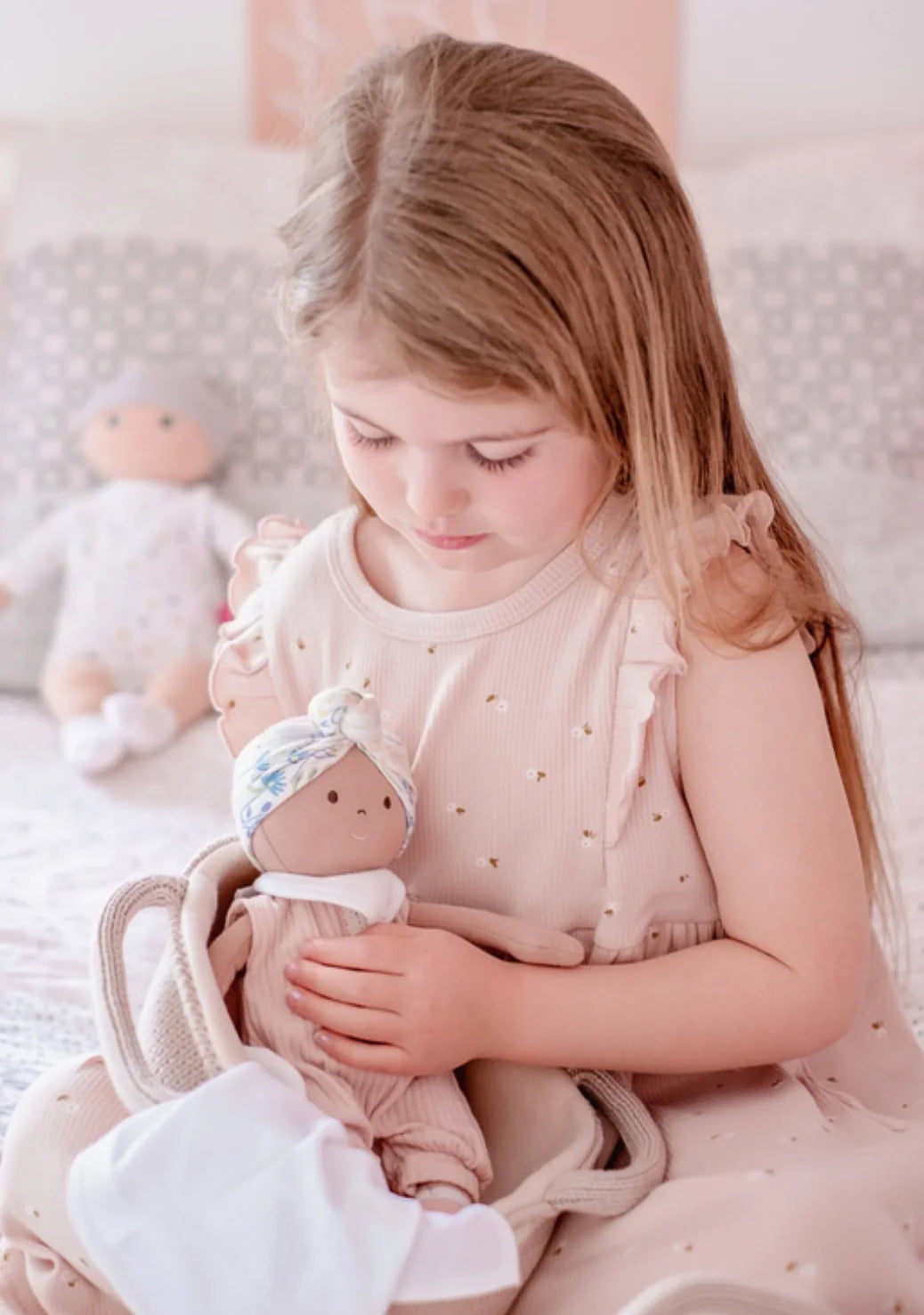 Soft Baby Doll with Knitted Cot - Pink outfit