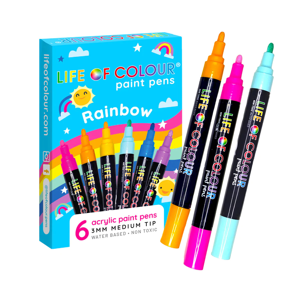 Rainbow Colours Acrylic Paint Pens 3mm Medium Tip