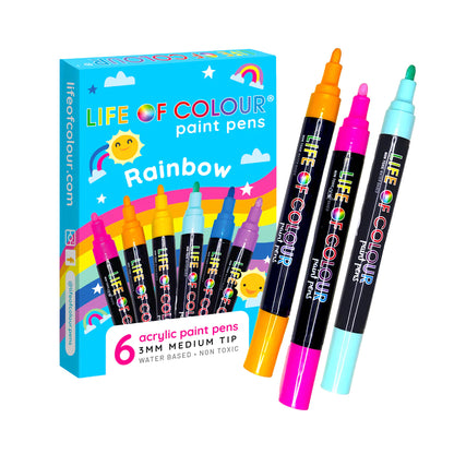 Rainbow Colours Acrylic Paint Pens 3mm Medium Tip