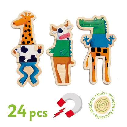 Wooden Magnetic Crazy animals set Puzzle