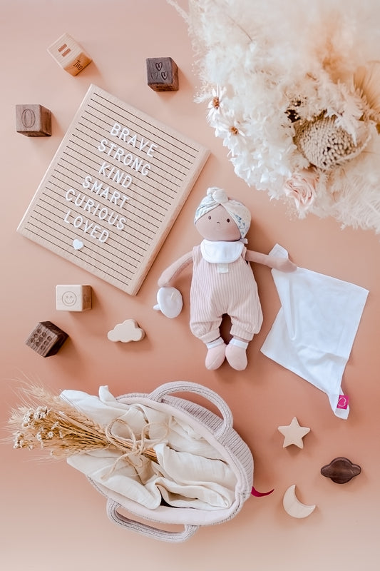 Soft Baby Doll with Knitted Cot - Pink outfit