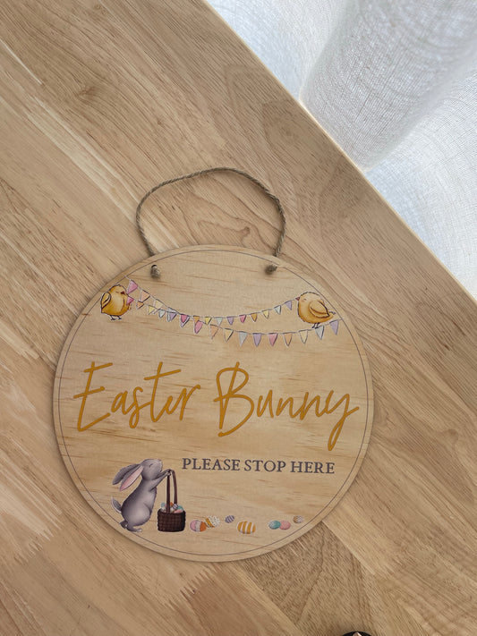 Easter Bunny Please Stop Here Sign - Colour