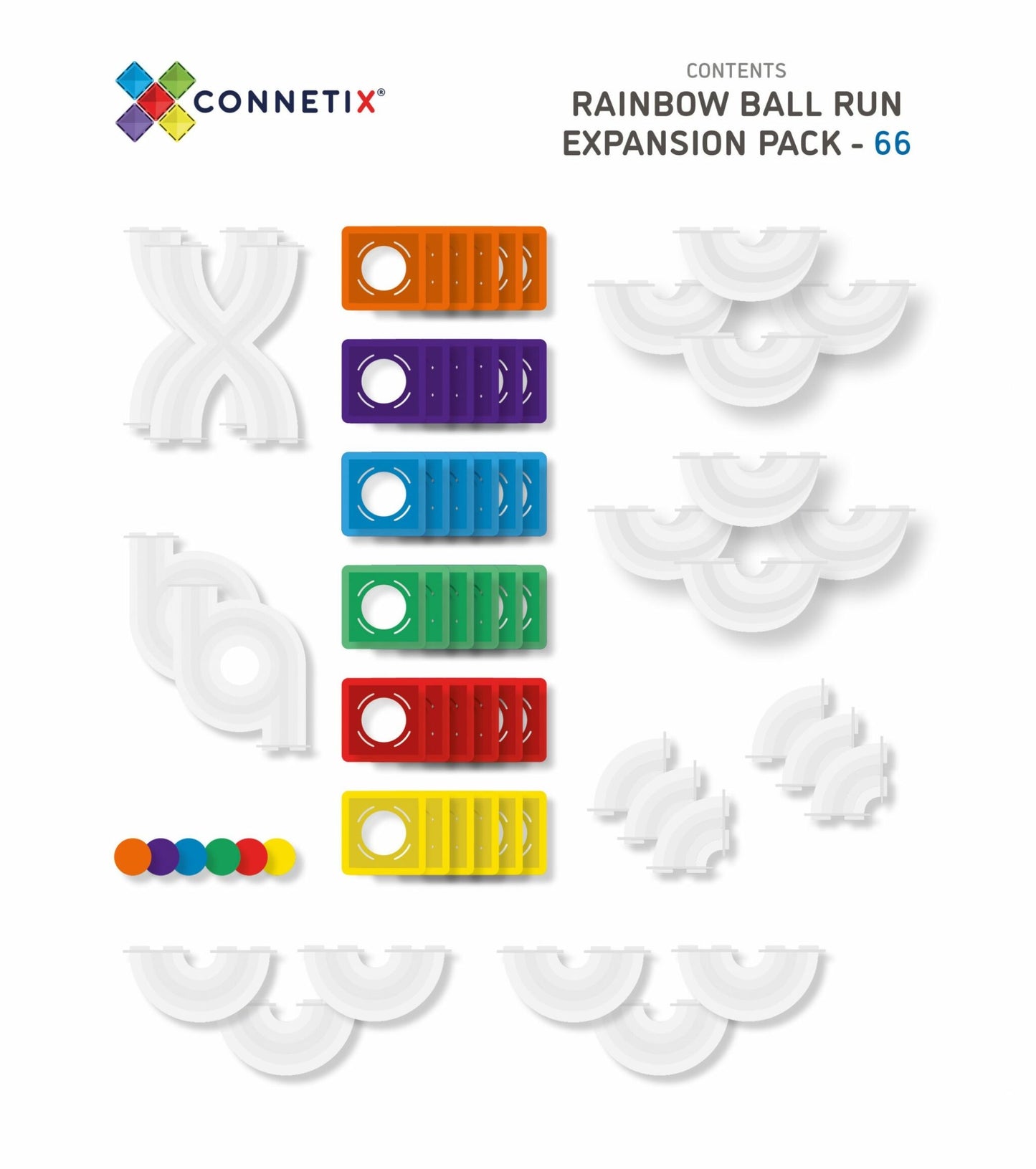66 Piece Ball Run Rainbow Expansion Pack - Connetix Tiles