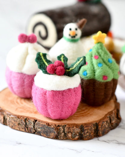 Felt Cupcake - Holly Berry