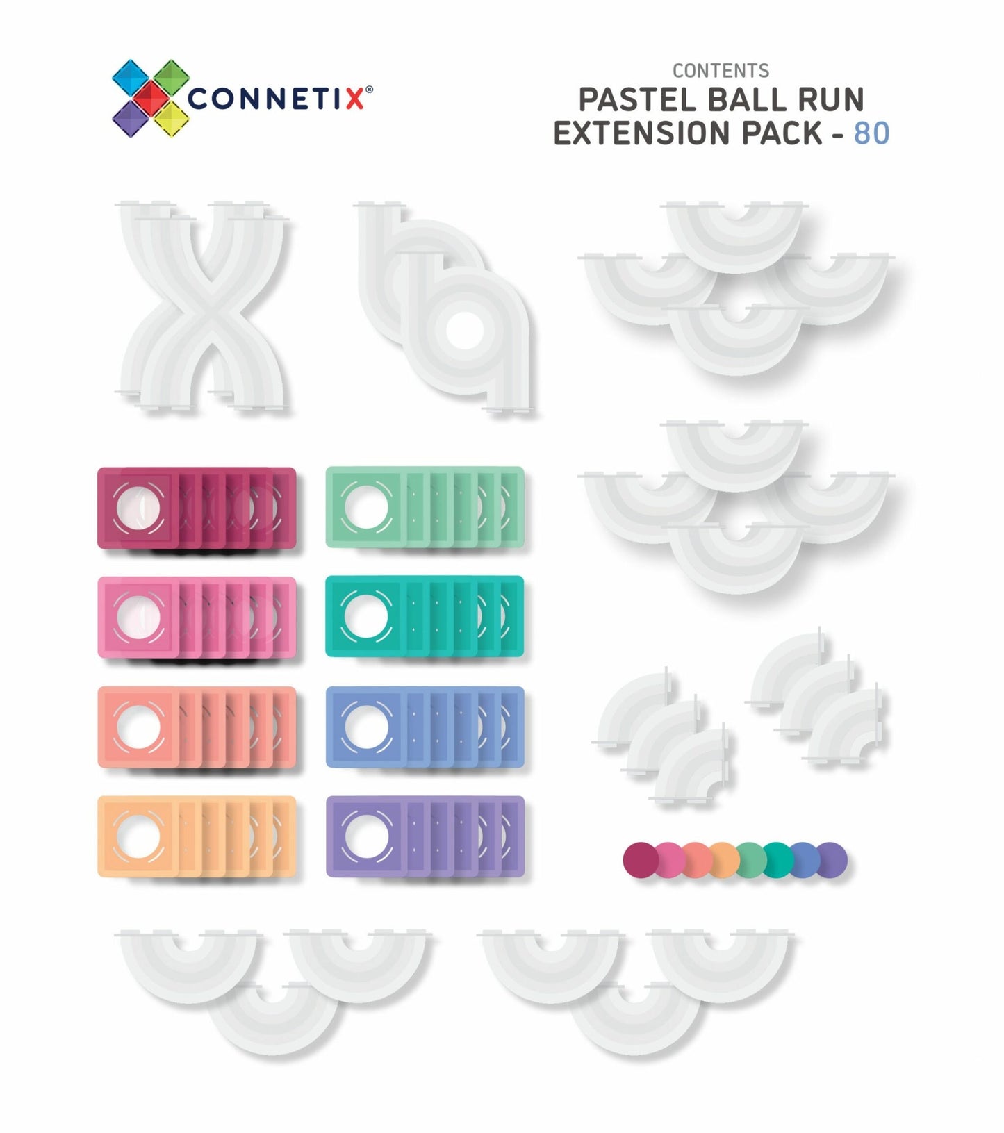 80 Piece Pastel Ball Run Expansion Pack - Connetix Tiles