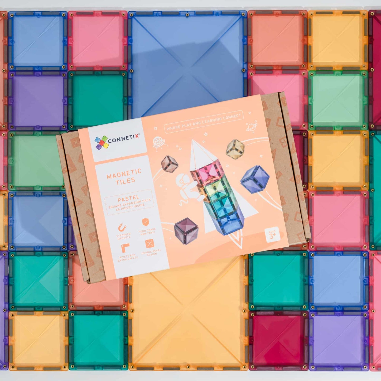 40 Piece Pastel Square Pack - Connetix Tiles